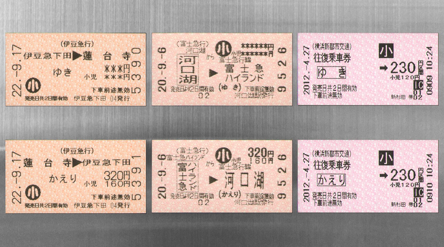 エドモンソン券の往復乗車券（民鉄）